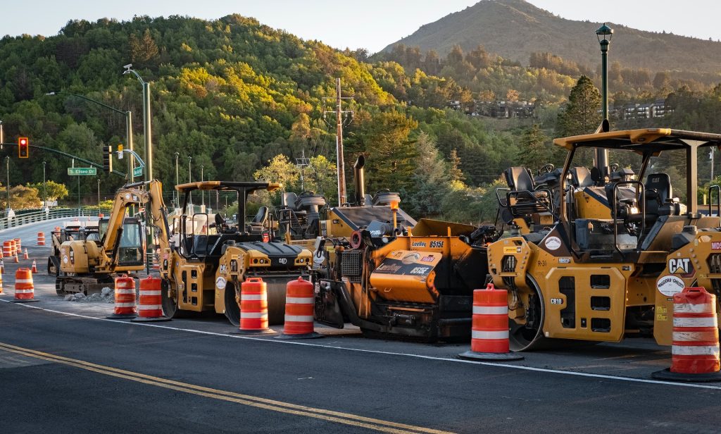 Roadworks with construction vehicles